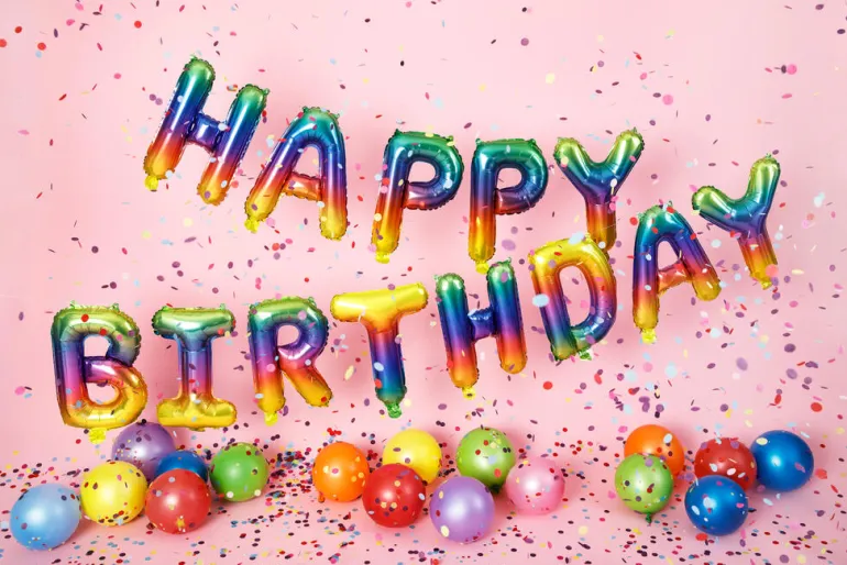 Ballongbanner - Happy Birthday - Regnbue