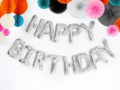 Ballongbanner - "Happy Birthday" - Sølv