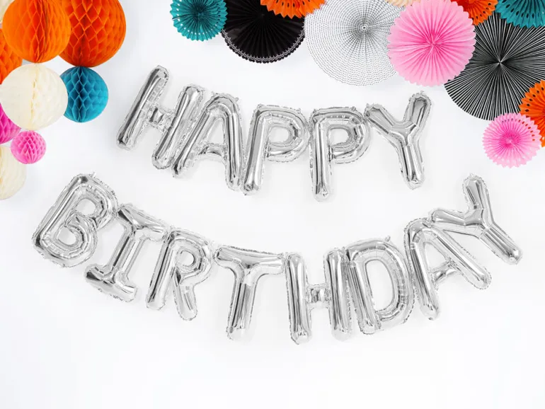 Ballongbanner - "Happy Birthday" - Sølv