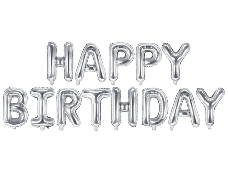 Ballongbanner - "Happy Birthday" - Sølv