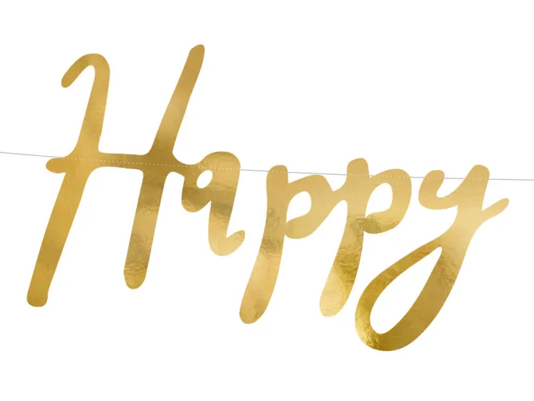 Bokstavbanner - "Happy Birthday" - Gull