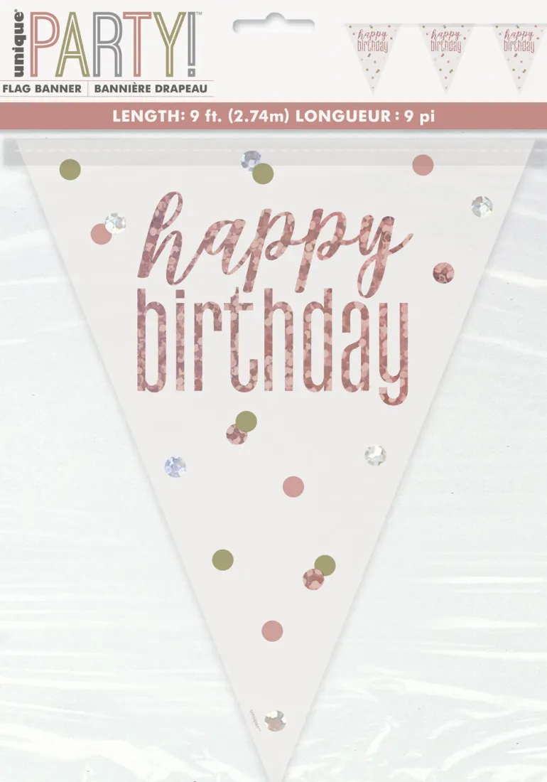 Flaggbanner - Happy Birthday - Rosegull