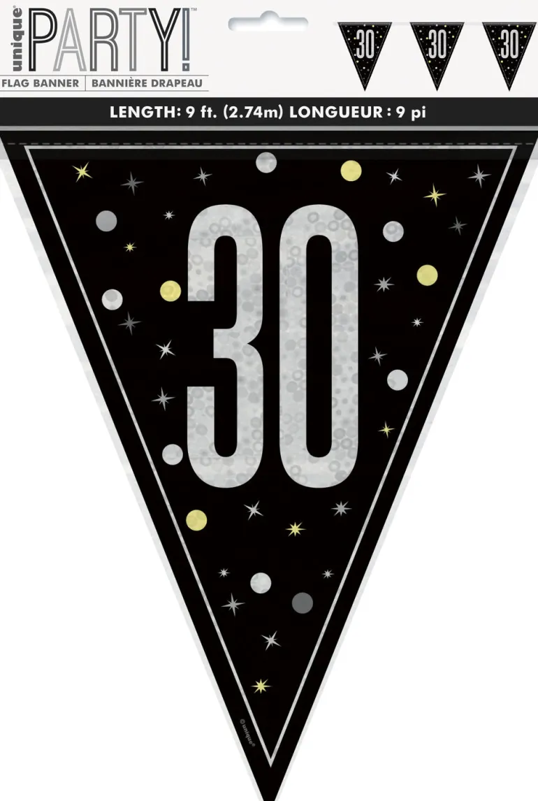 Flaggbanner - 30 År - Sort & Sølv