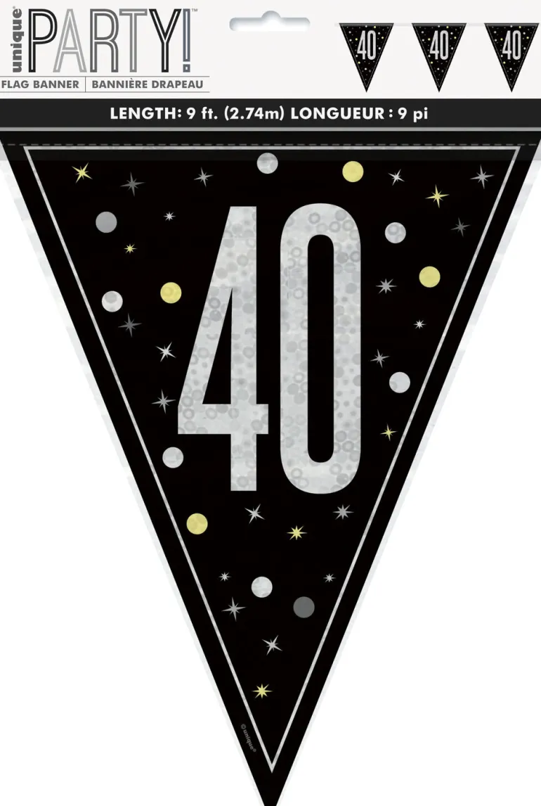 Flaggbanner - 40 År - Sort & Sølv