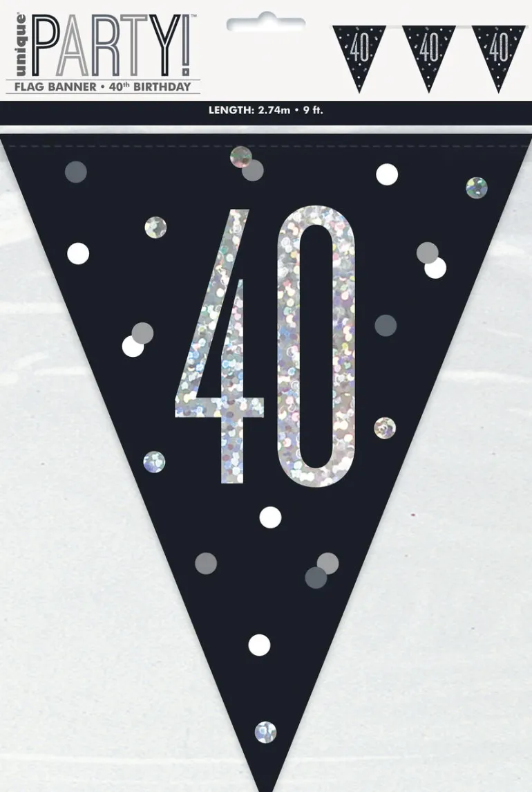 Flaggbanner - 40 År - Sort & Sølv