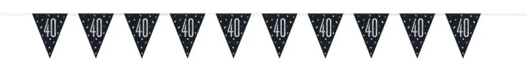Flaggbanner - 40 År - Sort & Sølv