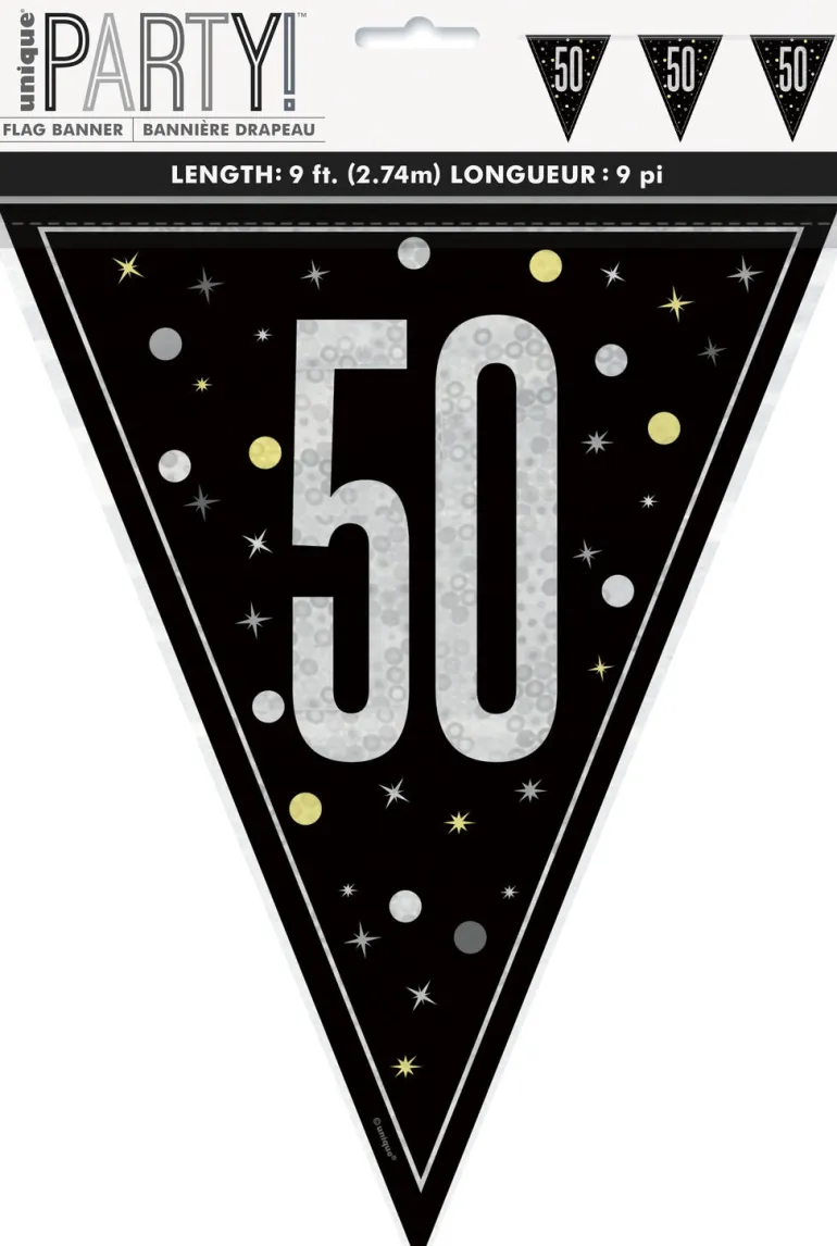 Flaggbanner - 50 År - Sort & Sølv