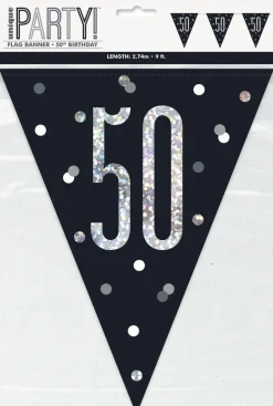Flaggbanner - 50 År - Sort & Sølv