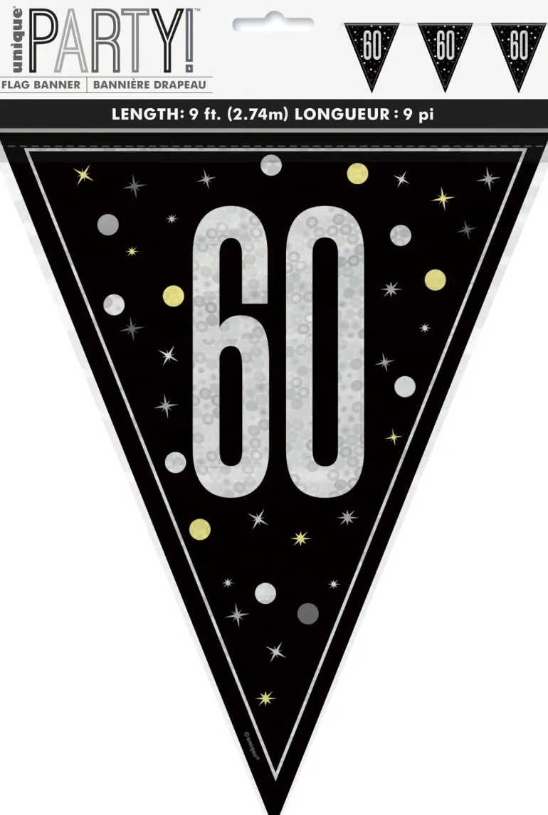 Flaggbanner - 60 År - Sort & Sølv