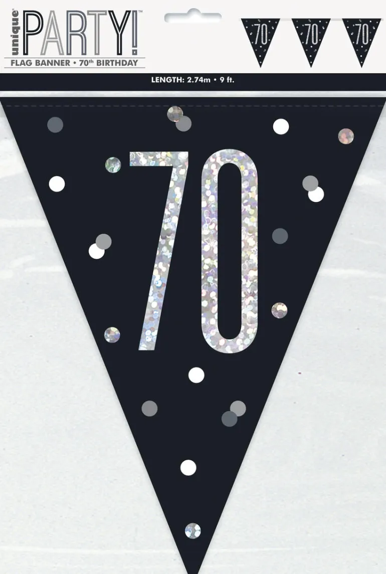 Flaggbanner - 70 År - Sort & Sølv