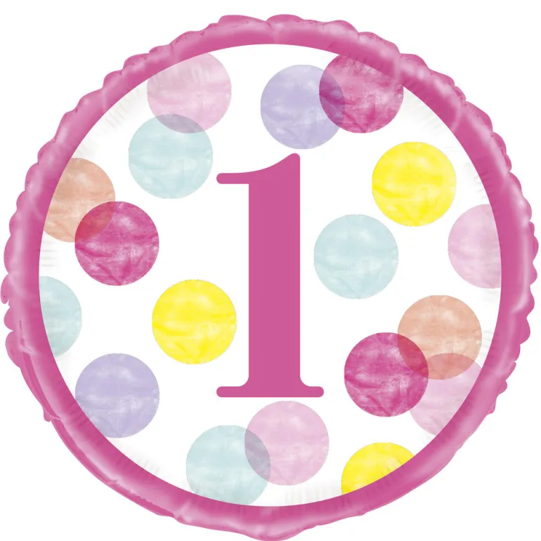 Folieballong- Rosa Dots - Første Bursdag