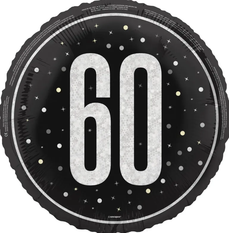Folieballong - 60 År - Sort & Sølv