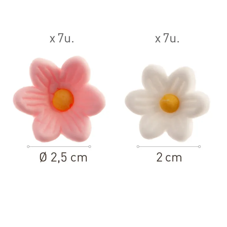 Kakedekor Margeritter - Rosa og hvit