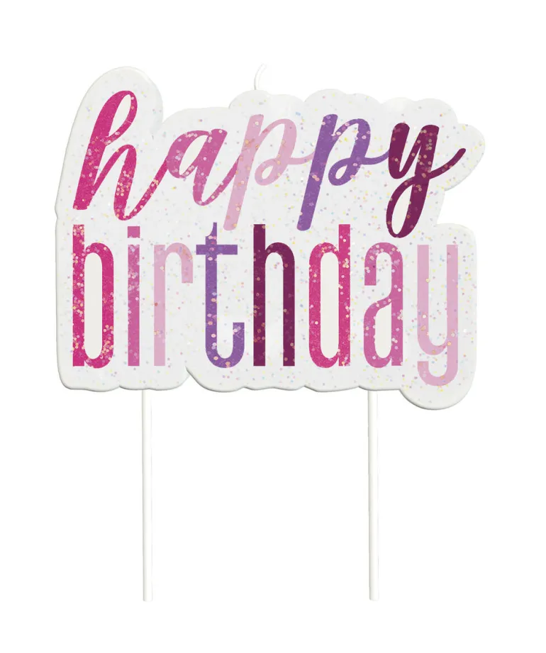 Kakelys - "Happy Birthday" - Rosa & Sølv