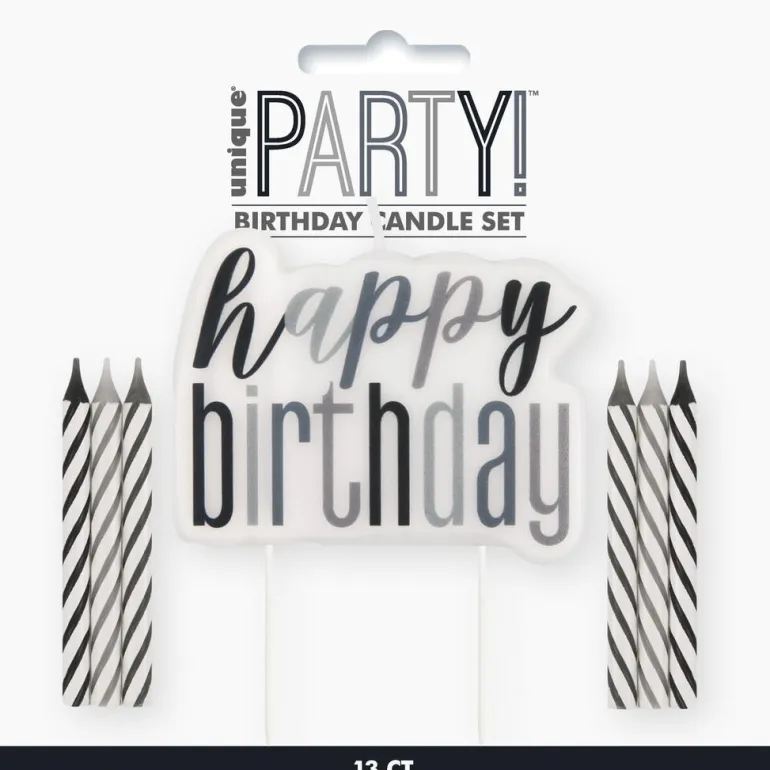 Kakelys - "Happy Birthday" - Sort & Sølv