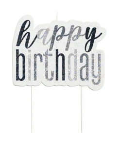 Kakelys - "Happy Birthday" - Sort & Sølv