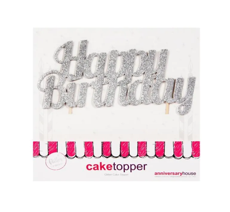 Kaketopp - "Happy Birthday" - Sølv