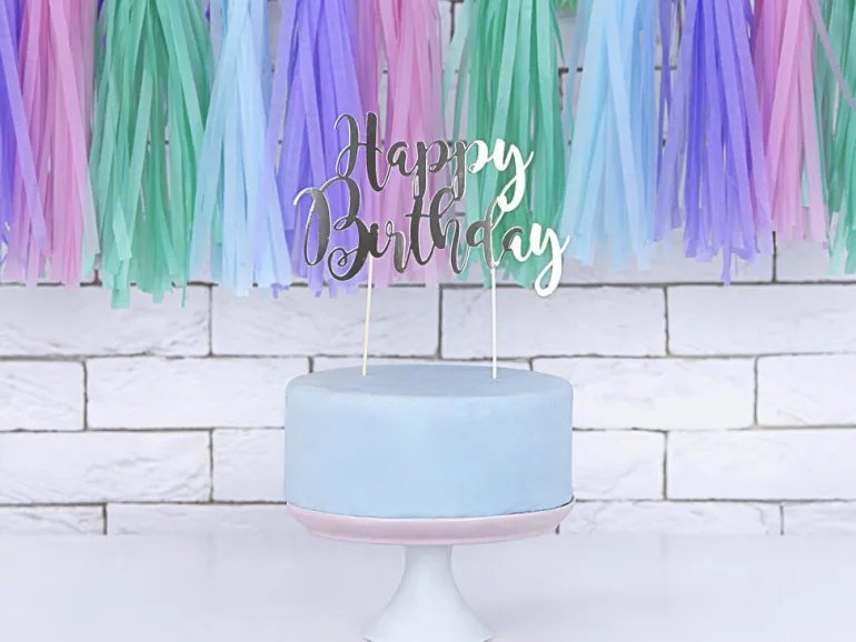 Kaketopp - "Happy Birthday" - Sølv