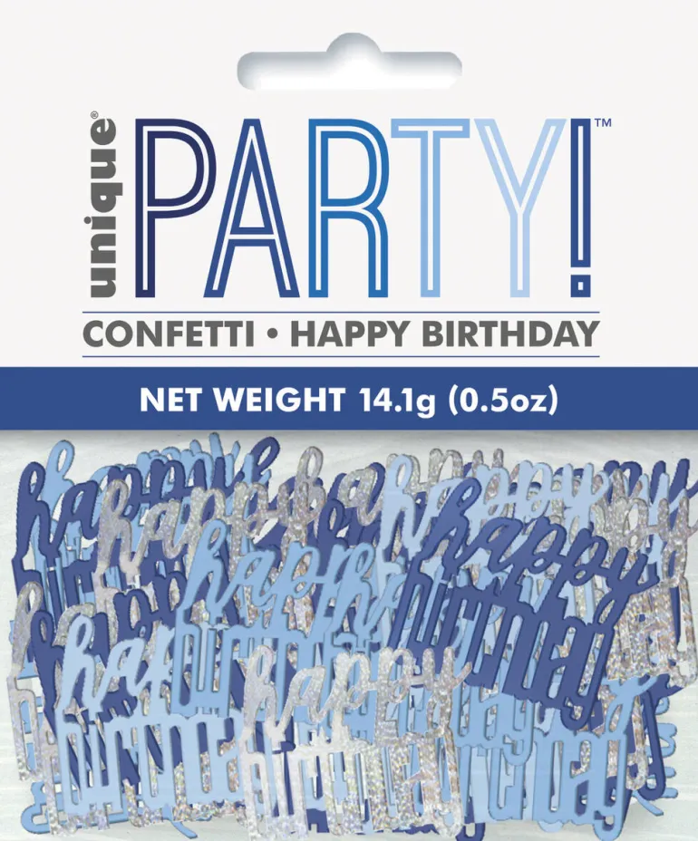 Konfetti - "Happy Birthday" - Blå & Sølv