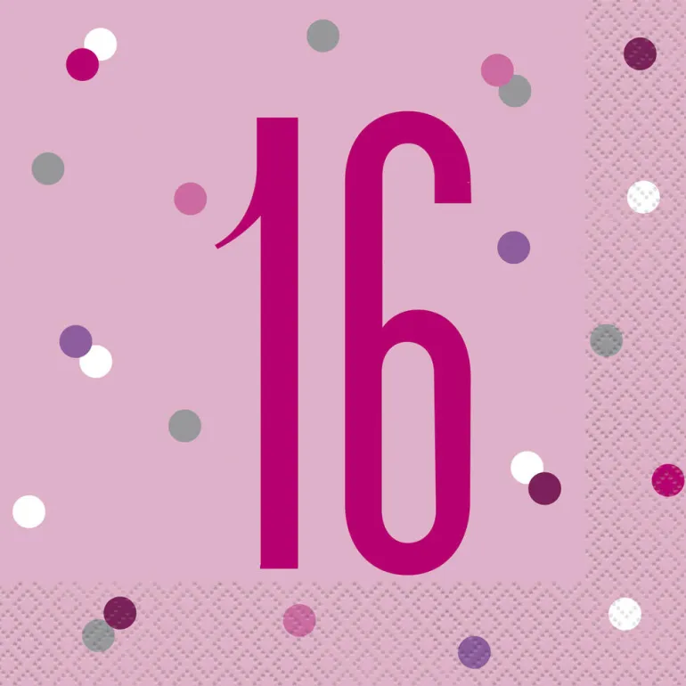 Papirservietter - 16 År - Rosa & Sølv