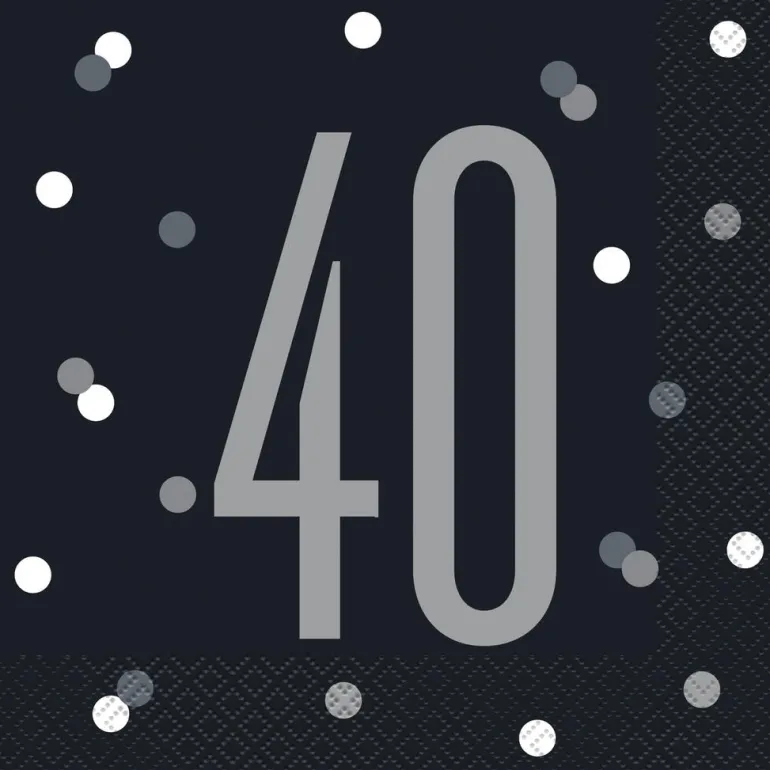 Papirservietter - 40 År - Sort & Sølv