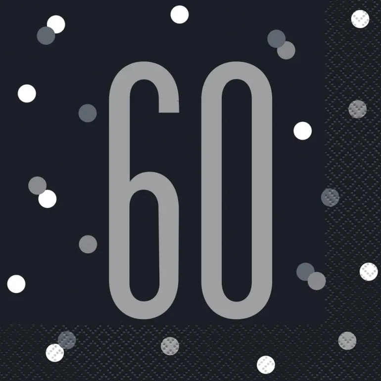 Papirservietter - 60 År - Sort & Sølv