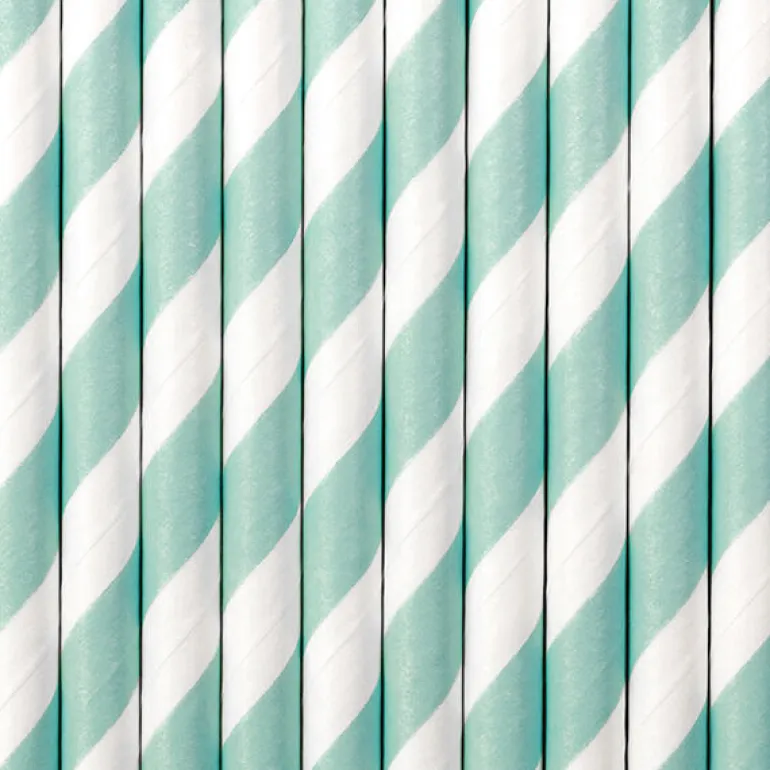 Papirsugerør - Striper - Lys Turkis
