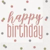 Servietter - "Happy Birthday" - Rosegull