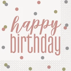 Servietter - "Happy Birthday" - Rosegull
