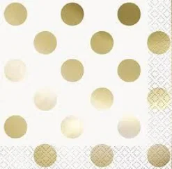 Servietter - Metallic Gull - Polka Dots