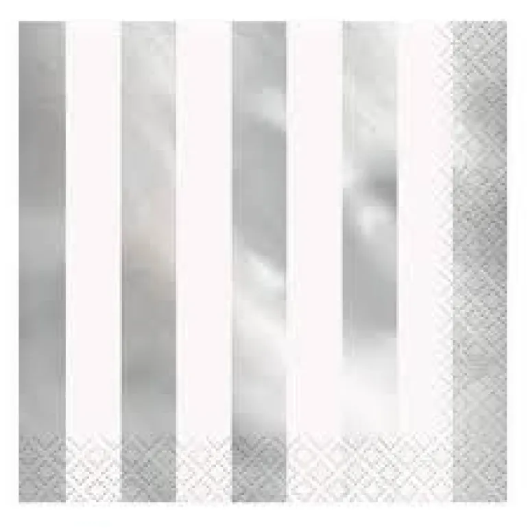 Servietter - Metallic Sølv Striper