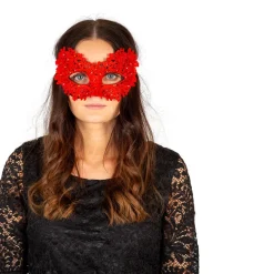 Øyemaske blonder - rød m/LED lys