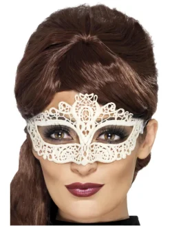 Øyemaske med broderte blonder - Hvit